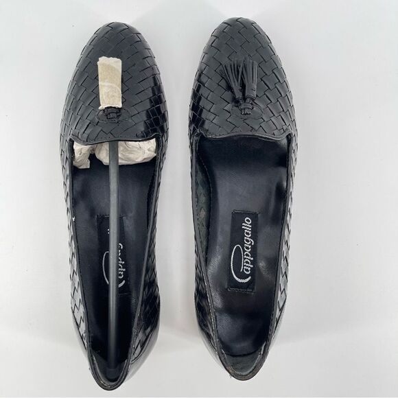 Vintage Pappagallo Women’s Black Woven Leather Tassel Fringe Loafers Size 6.5 - Picture 4 of 17